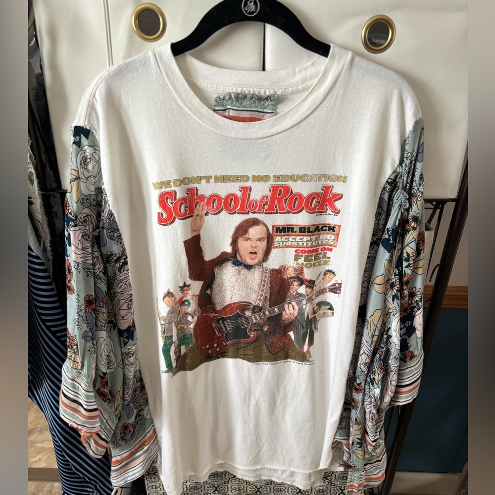 Handcrafted up-cycled School of Rock Kids Graphic Tee kimono Jack Black
